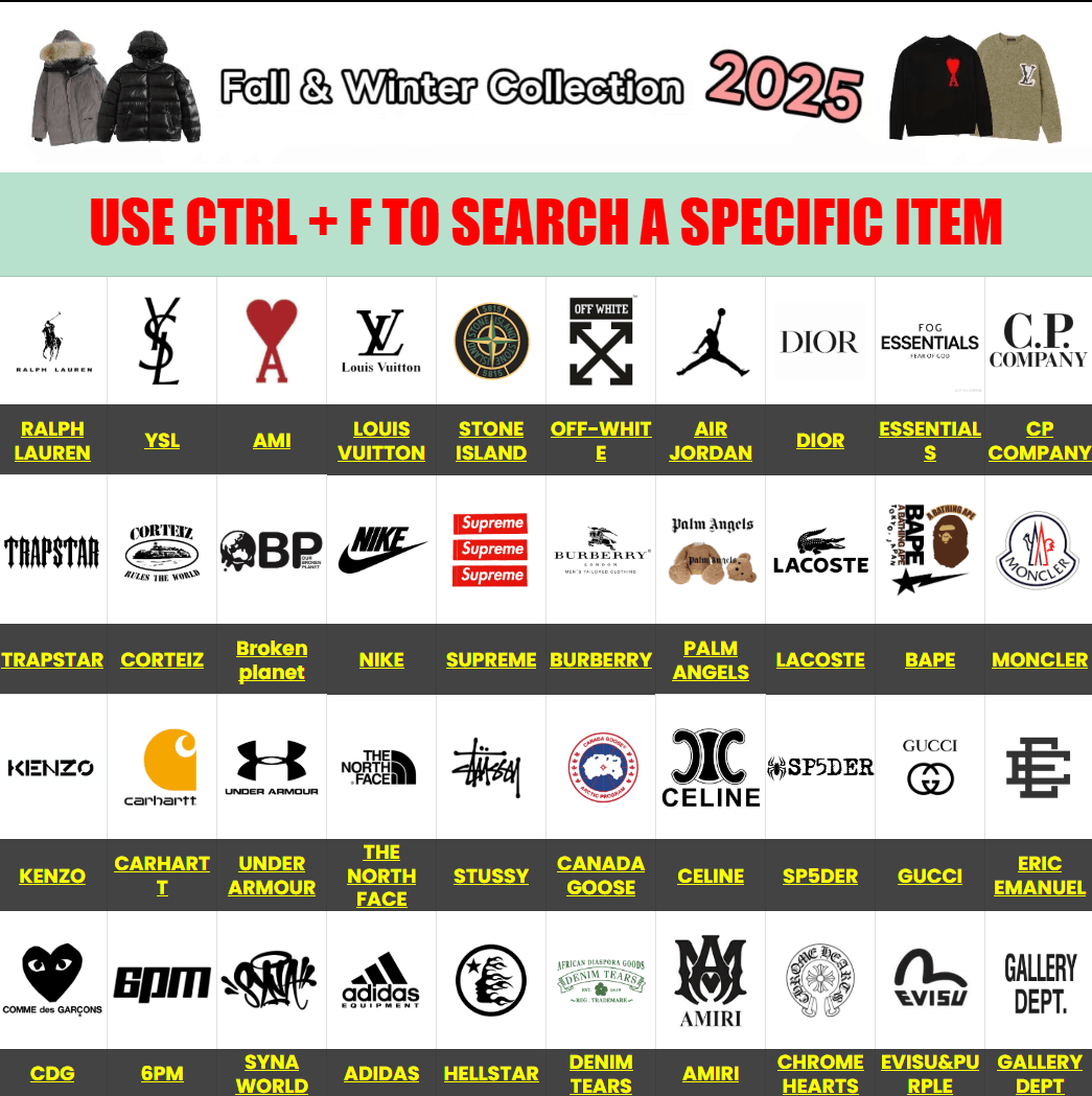 Oopbuy Spreadsheet brand navigation