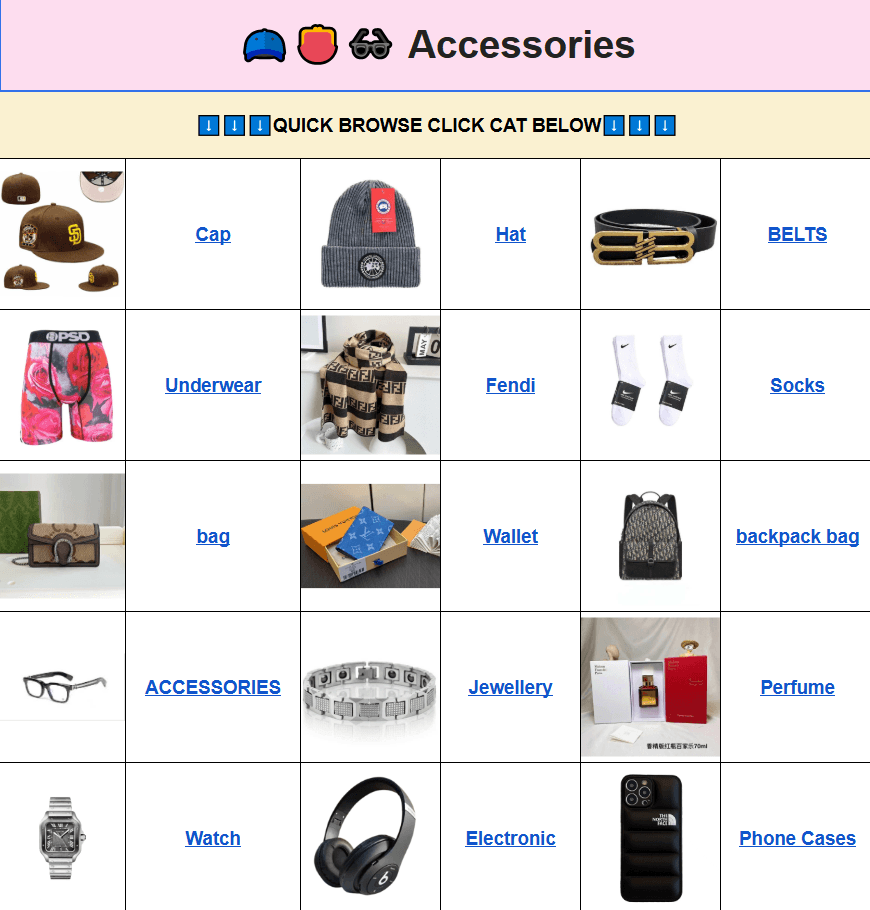 Oopbuy Spreadsheet accessories navigation for related eyewear shopping