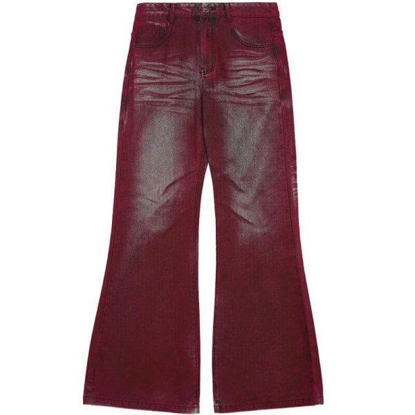 Red American high-street style floor-length jeans with a slight flare.