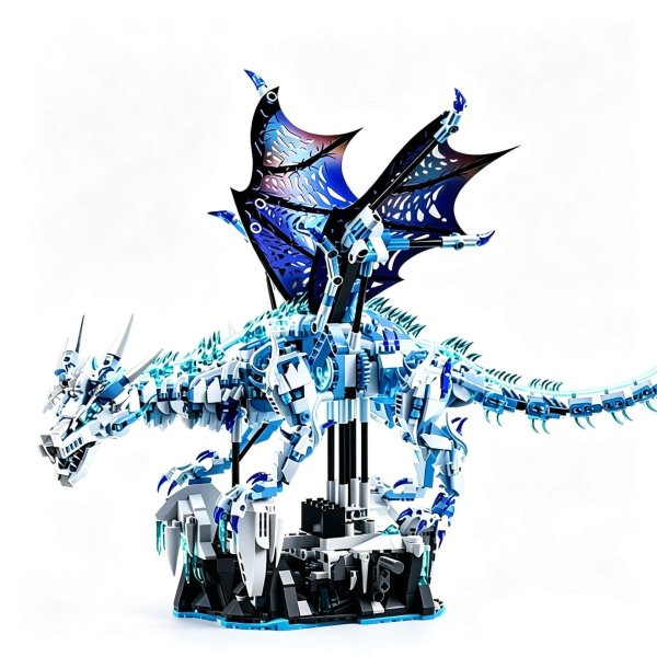 Lego-style Ice Dragon Model: Challenging Building Block Set ?C Educational Toy, Gift, and Light-Up Display Piece