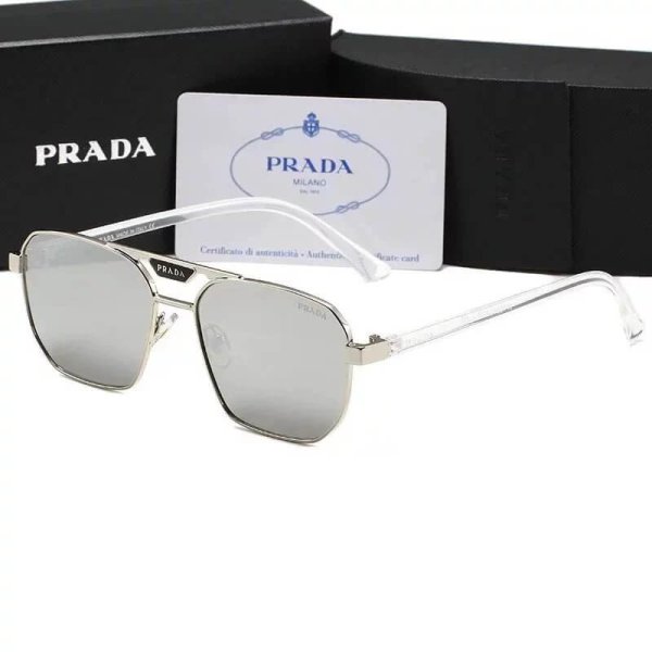 Prada White Double-bridge metal square frame sunglasses